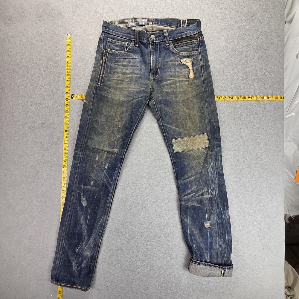 Reputation Jeans Mens Selvedge Skinny Whiskers Thrashed Honeycomb Fits 30x32